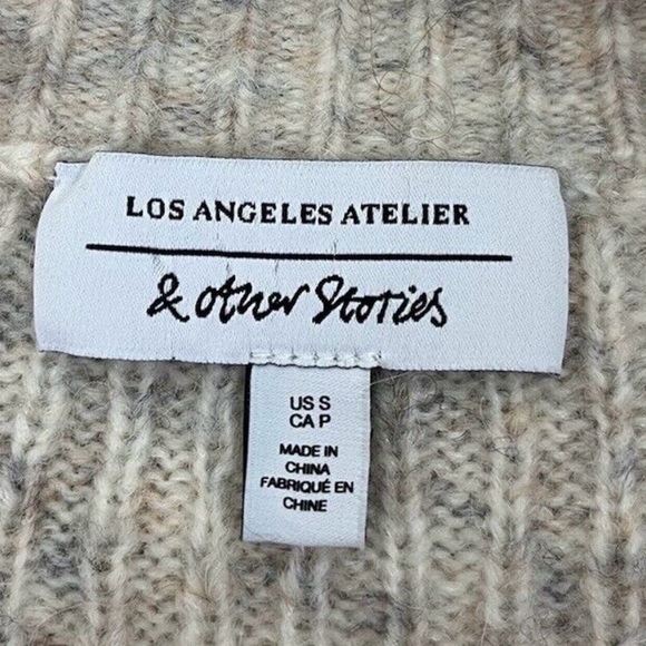 & OTHER STORIES | Button Up Cable Knit Cardigan | Oatmeal/Gray | Small - Picture 7 of 8